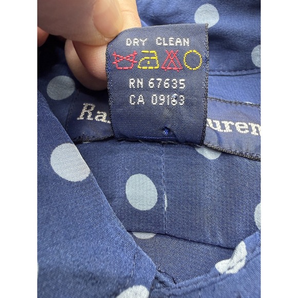 Ralph Lauren Shirt Womens 8 Blue Polka Dot 100% Silk Button Up Long Sleeve - Picture 13 of 14